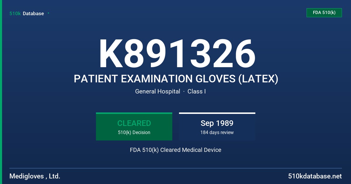 K891326 PATIENT EXAMINATION GLOVES (LATEX) FDA 510(k) Cleared Medical Device