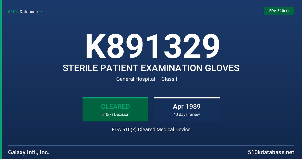 K891329 STERILE PATIENT EXAMINATION GLOVES FDA 510(k) Cleared Medical Device