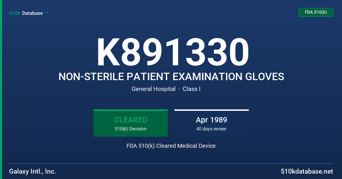 K891330 NON-STERILE PATIENT EXAMINATION GLOVES FDA 510(k) Cleared Medical Device