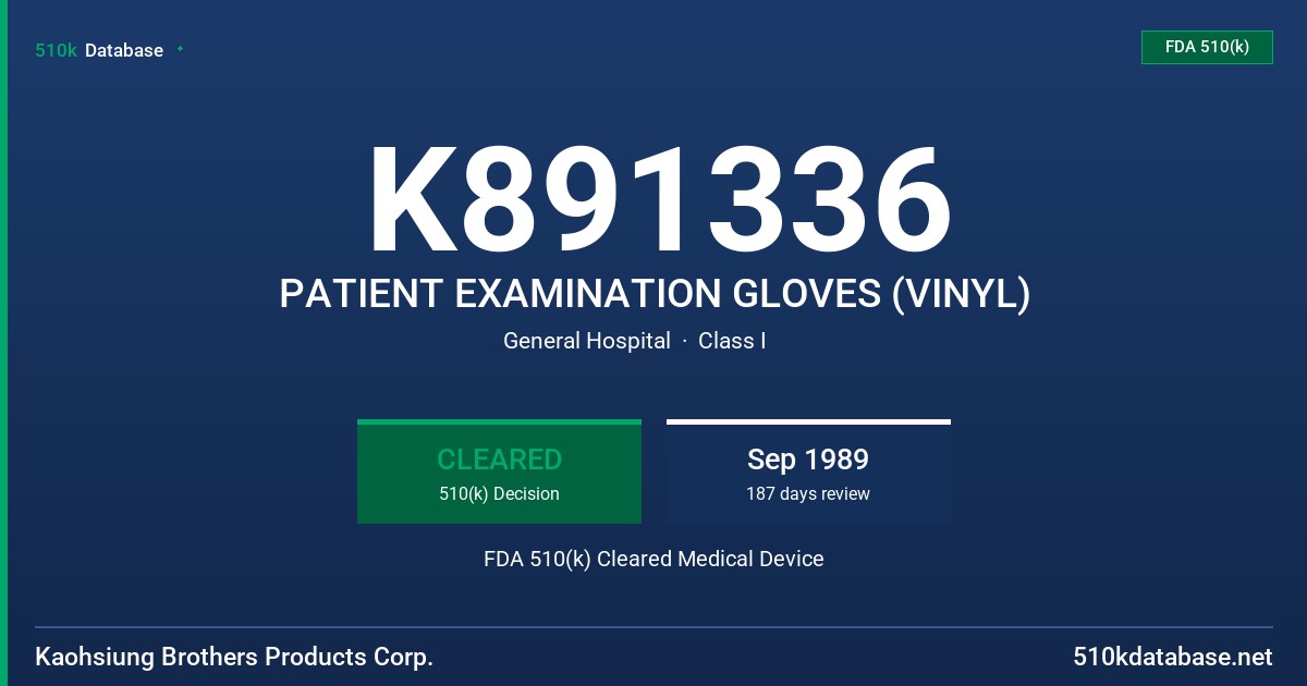 K891336 PATIENT EXAMINATION GLOVES (VINYL) FDA 510(k) Cleared Medical Device