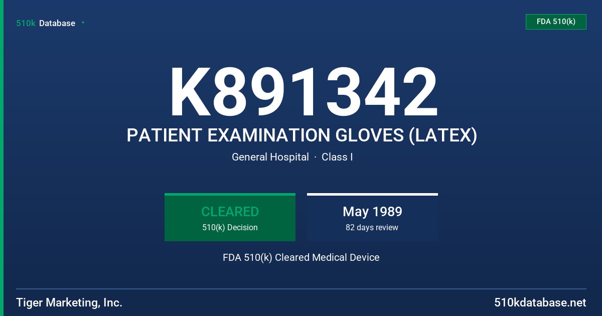K891342 PATIENT EXAMINATION GLOVES (LATEX) FDA 510(k) Cleared Medical Device