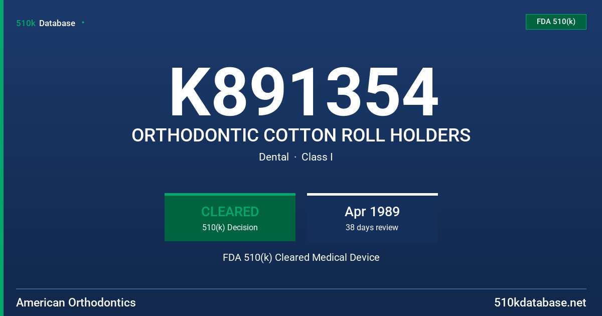 K891354 ORTHODONTIC COTTON ROLL HOLDERS FDA 510(k) Cleared Medical Device