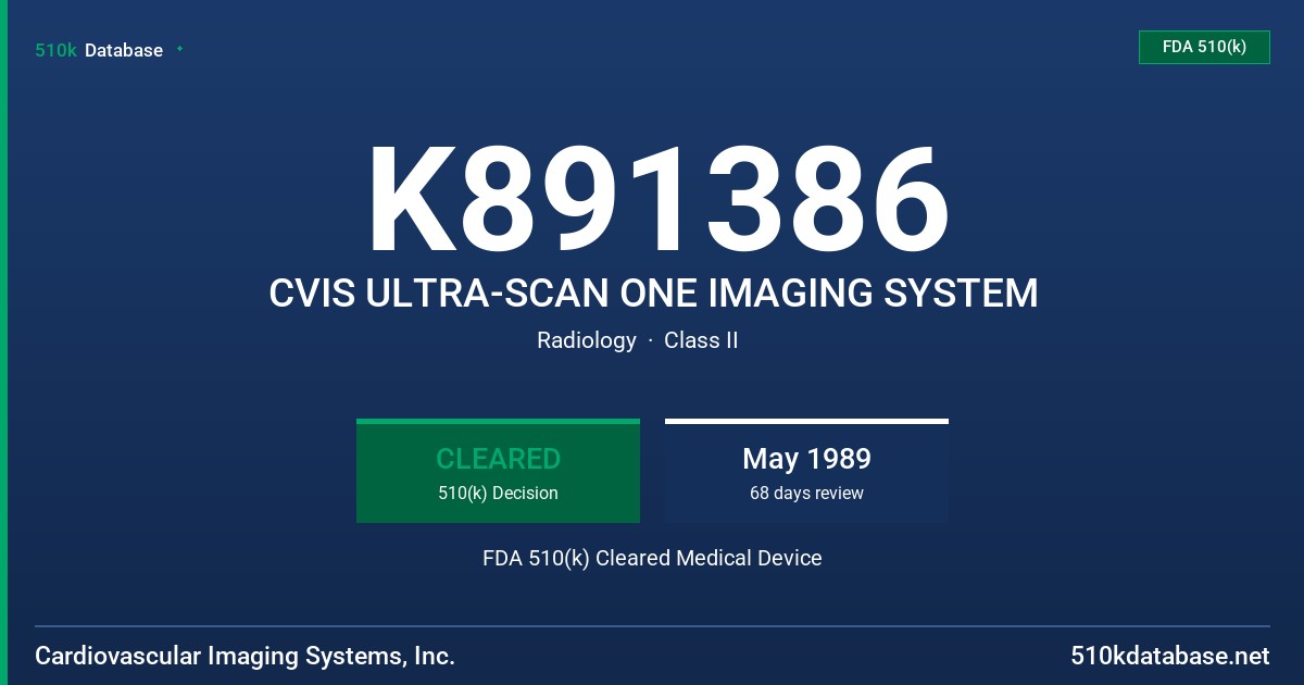 K891386 CVIS ULTRA-SCAN ONE IMAGING SYSTEM FDA 510(k) Cleared Medical Device