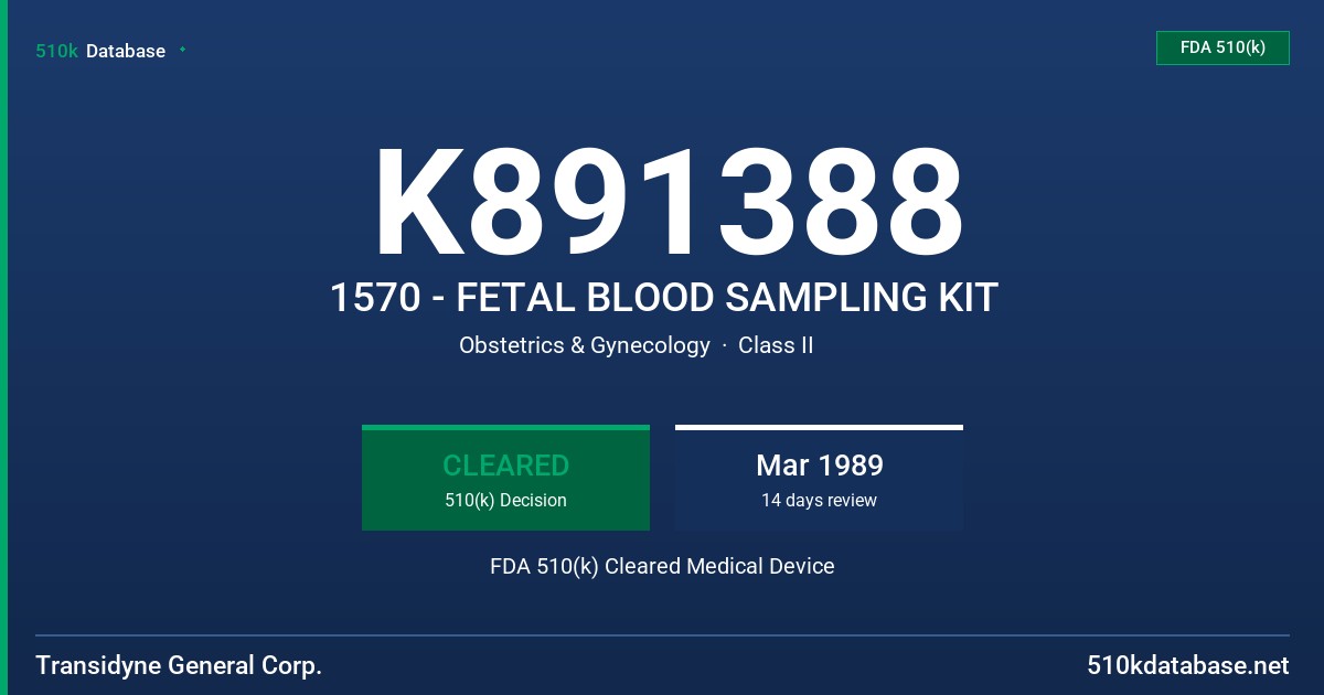 K891388 1570 - FETAL BLOOD SAMPLING KIT FDA 510(k) Cleared Medical Device