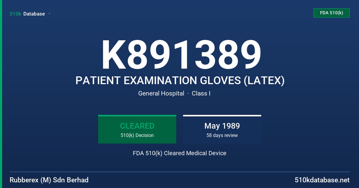K891389 PATIENT EXAMINATION GLOVES (LATEX) FDA 510(k) Cleared Medical Device