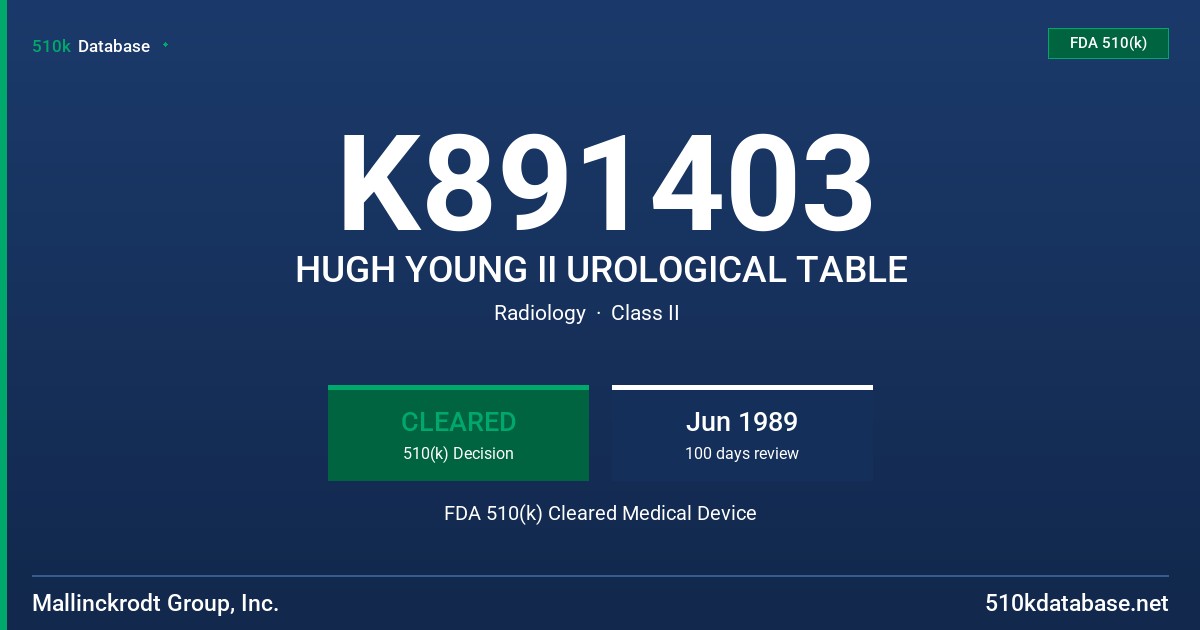 K891403 HUGH YOUNG II UROLOGICAL TABLE FDA 510(k) Cleared Medical Device
