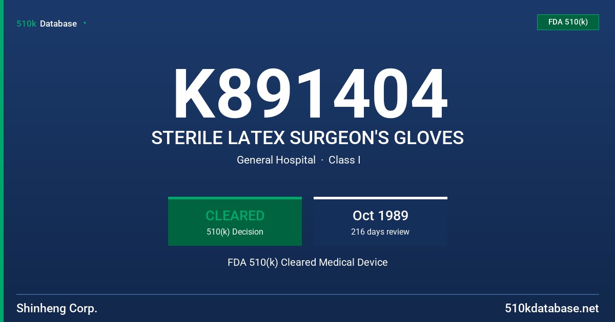 K891404 STERILE LATEX SURGEON'S GLOVES FDA 510(k) Cleared Medical Device