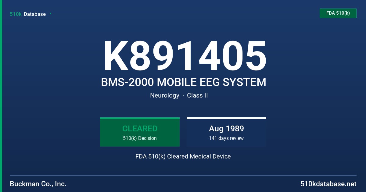 K891405 BMS-2000 MOBILE EEG SYSTEM FDA 510(k) Cleared Medical Device