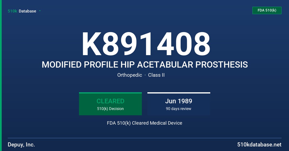 K891408 MODIFIED PROFILE HIP ACETABULAR PROSTHESIS FDA 510(k) Cleared Medical Device