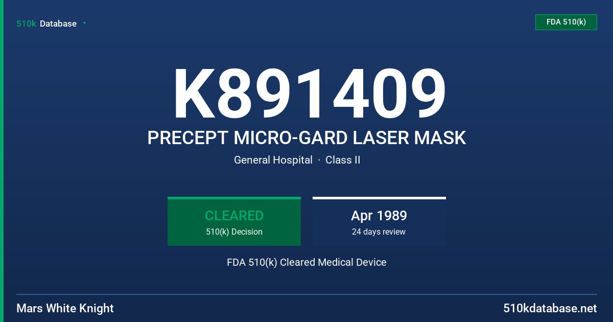 K891409 PRECEPT MICRO-GARD LASER MASK FDA 510(k) Cleared Medical Device