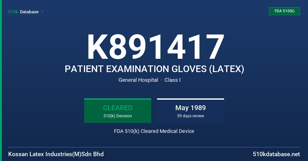 K891417 PATIENT EXAMINATION GLOVES (LATEX) FDA 510(k) Cleared Medical Device