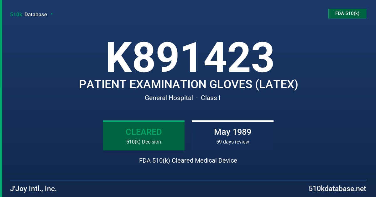 K891423 PATIENT EXAMINATION GLOVES (LATEX) FDA 510(k) Cleared Medical Device
