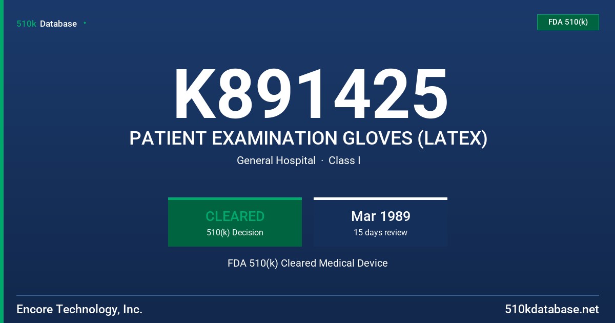 K891425 PATIENT EXAMINATION GLOVES (LATEX) FDA 510(k) Cleared Medical Device