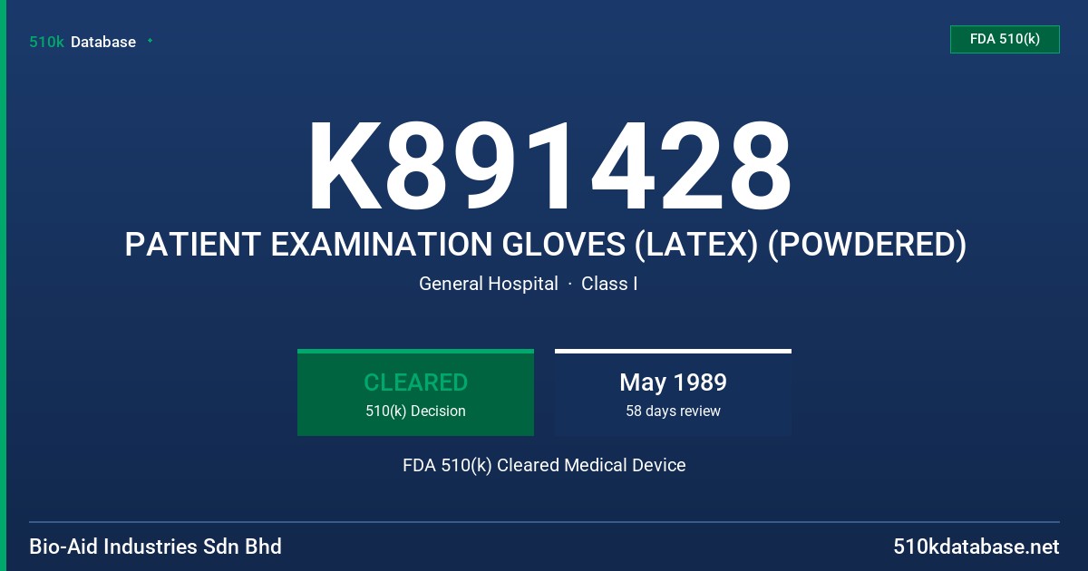 K891428 PATIENT EXAMINATION GLOVES (LATEX) (POWDERED) FDA 510(k) Cleared Medical Device