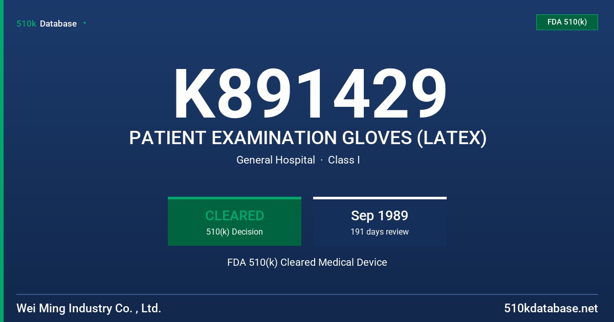 K891429 PATIENT EXAMINATION GLOVES (LATEX) FDA 510(k) Cleared Medical Device