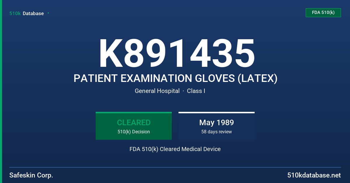 K891435 PATIENT EXAMINATION GLOVES (LATEX) FDA 510(k) Cleared Medical Device