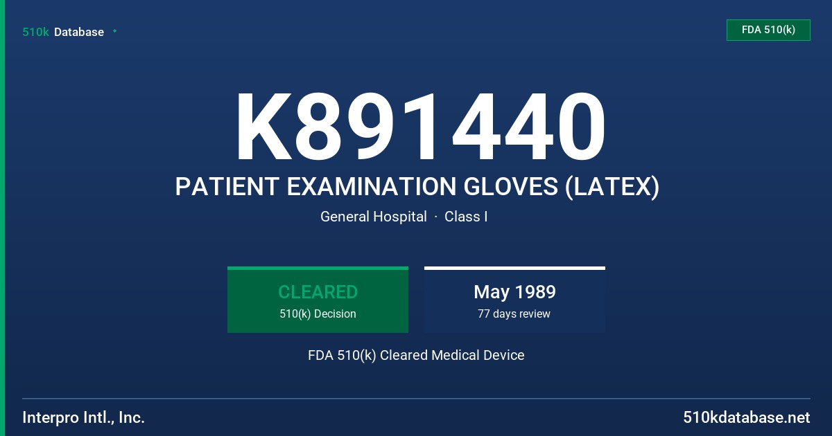 K891440 PATIENT EXAMINATION GLOVES (LATEX) FDA 510(k) Cleared Medical Device