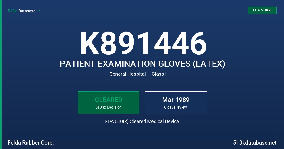 K891446 PATIENT EXAMINATION GLOVES (LATEX) FDA 510(k) Cleared Medical Device
