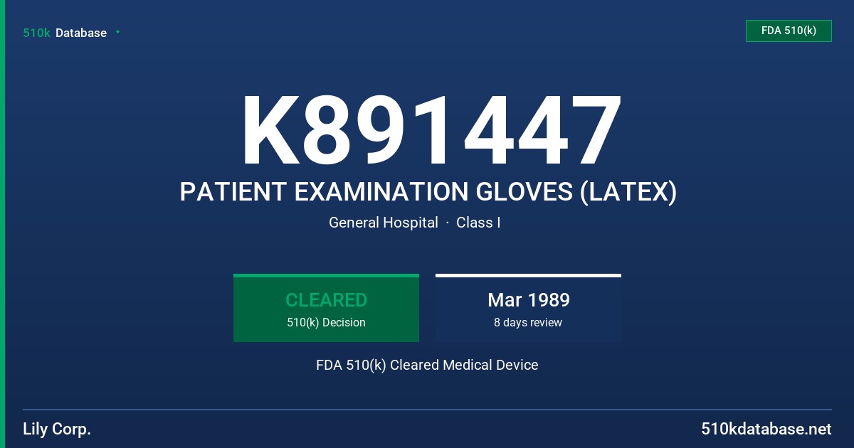 K891447 PATIENT EXAMINATION GLOVES (LATEX) FDA 510(k) Cleared Medical Device