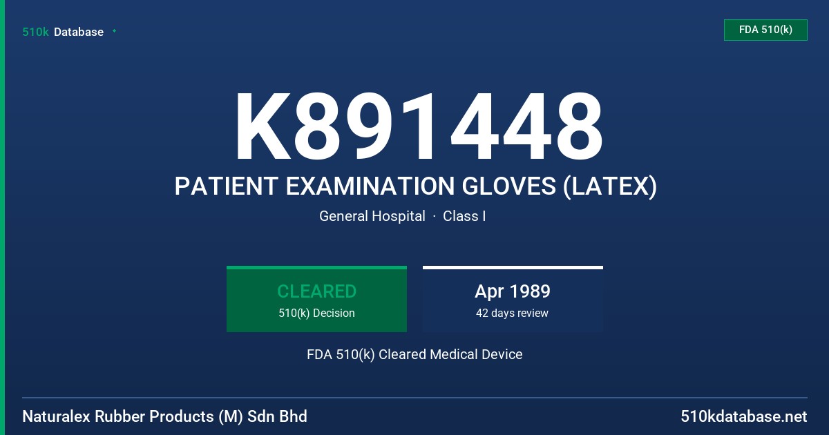K891448 PATIENT EXAMINATION GLOVES (LATEX) FDA 510(k) Cleared Medical Device