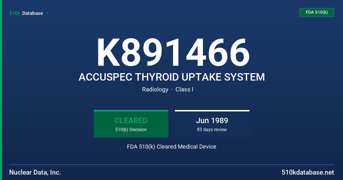 K891466 ACCUSPEC THYROID UPTAKE SYSTEM FDA 510(k) Cleared Medical Device