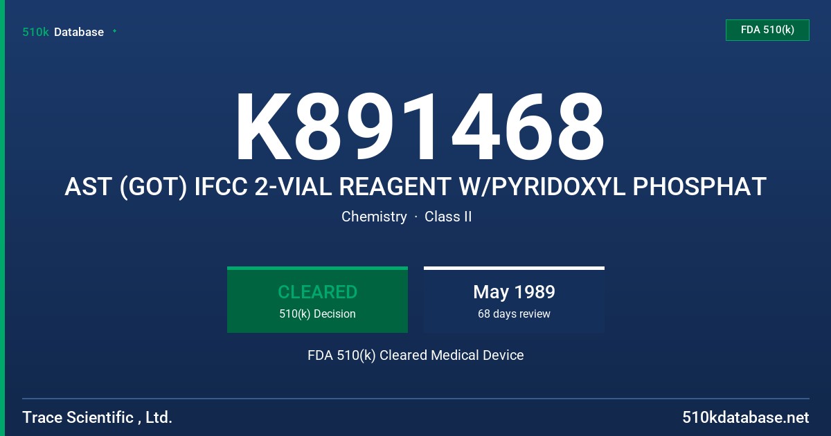 K891468 AST (GOT) IFCC 2-VIAL REAGENT W/PYRIDOXYL PHOSPHAT FDA 510(k) Cleared Medical Device