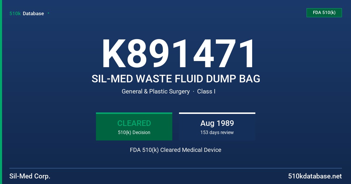 K891471 SIL-MED WASTE FLUID DUMP BAG FDA 510(k) Cleared Medical Device