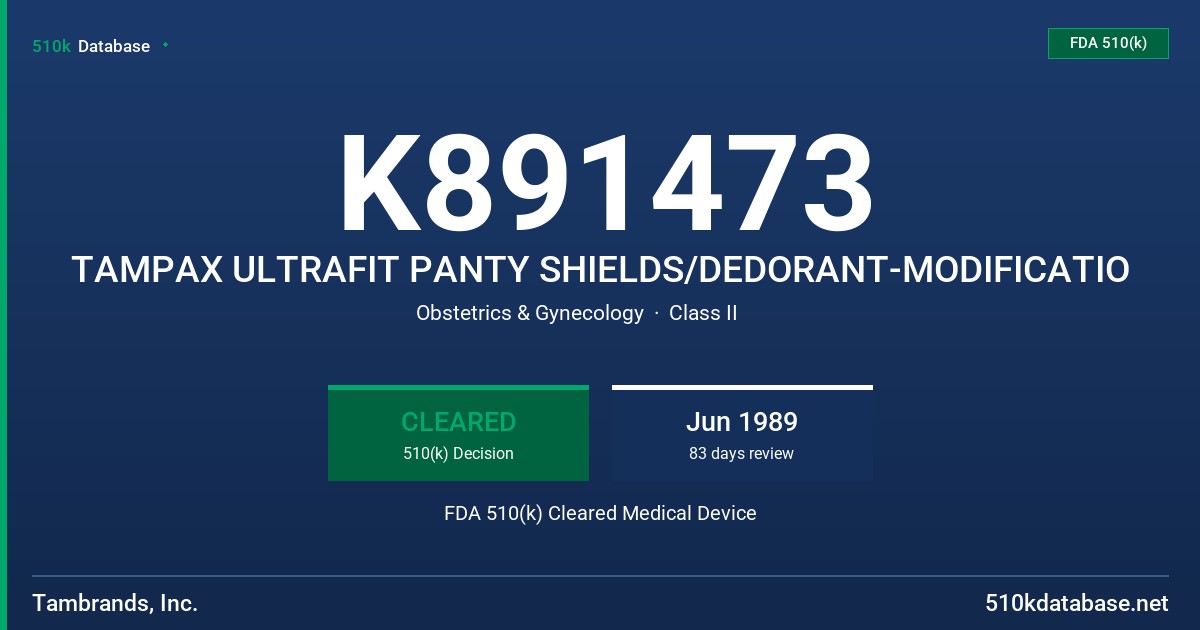 K891473 TAMPAX ULTRAFIT PANTY SHIELDS/DEDORANT-MODIFICATIO FDA 510(k) Cleared Medical Device