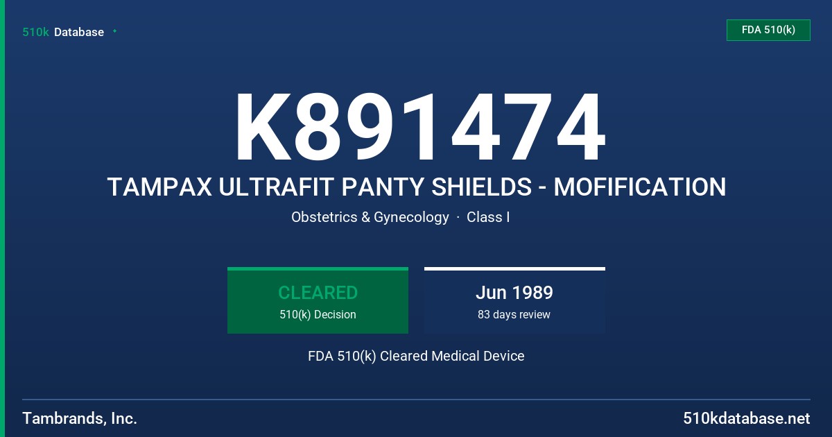 K891474 TAMPAX ULTRAFIT PANTY SHIELDS - MOFIFICATION FDA 510(k) Cleared Medical Device