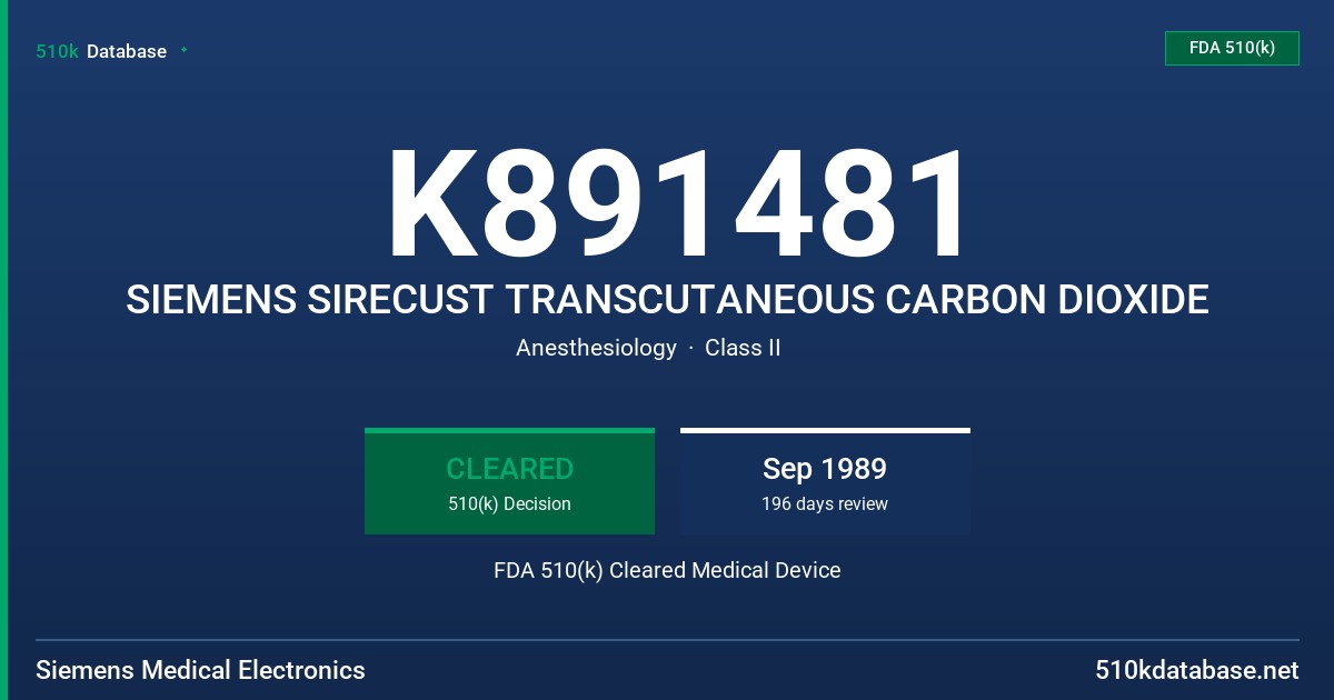 K891481 SIEMENS SIRECUST TRANSCUTANEOUS CARBON DIOXIDE FDA 510(k) Cleared Medical Device