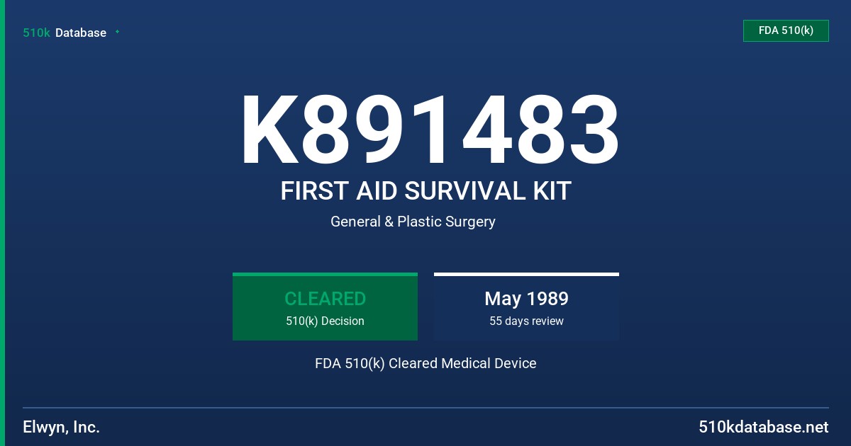 K891483 FIRST AID SURVIVAL KIT FDA 510(k) Cleared Medical Device