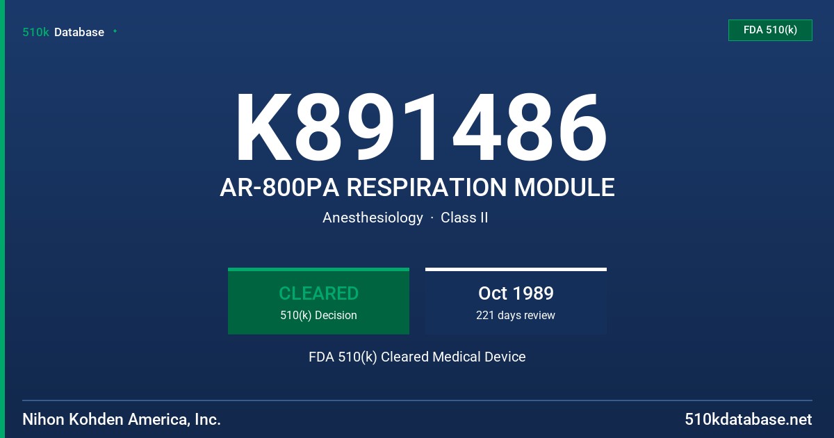 K891486 AR-800PA RESPIRATION MODULE FDA 510(k) Cleared Medical Device