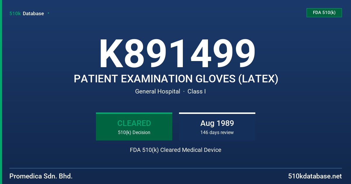 K891499 PATIENT EXAMINATION GLOVES (LATEX) FDA 510(k) Cleared Medical Device