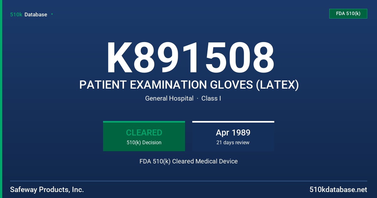 K891508 PATIENT EXAMINATION GLOVES (LATEX) FDA 510(k) Cleared Medical Device