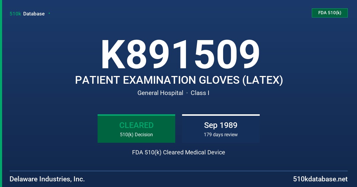 K891509 PATIENT EXAMINATION GLOVES (LATEX) FDA 510(k) Cleared Medical Device