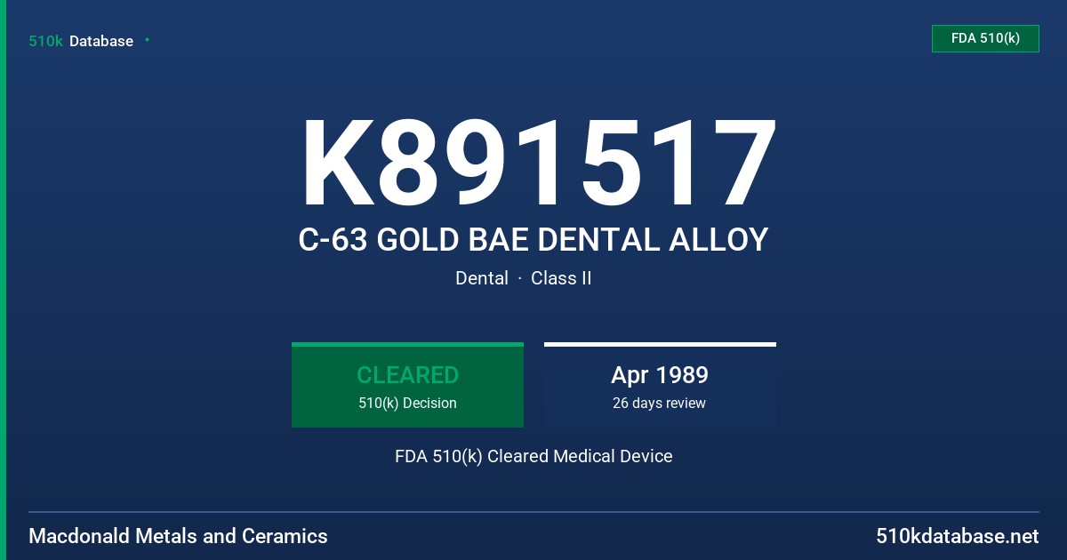 K891517 C-63 GOLD BAE DENTAL ALLOY FDA 510(k) Cleared Medical Device