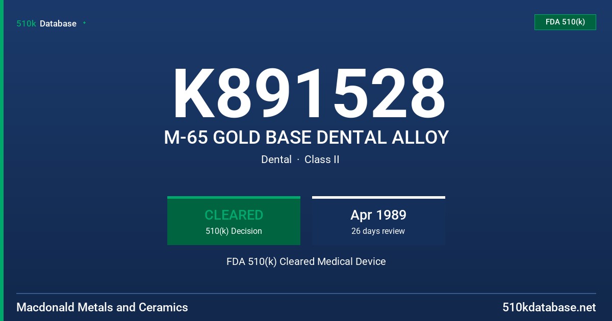 K891528 M-65 GOLD BASE DENTAL ALLOY FDA 510(k) Cleared Medical Device