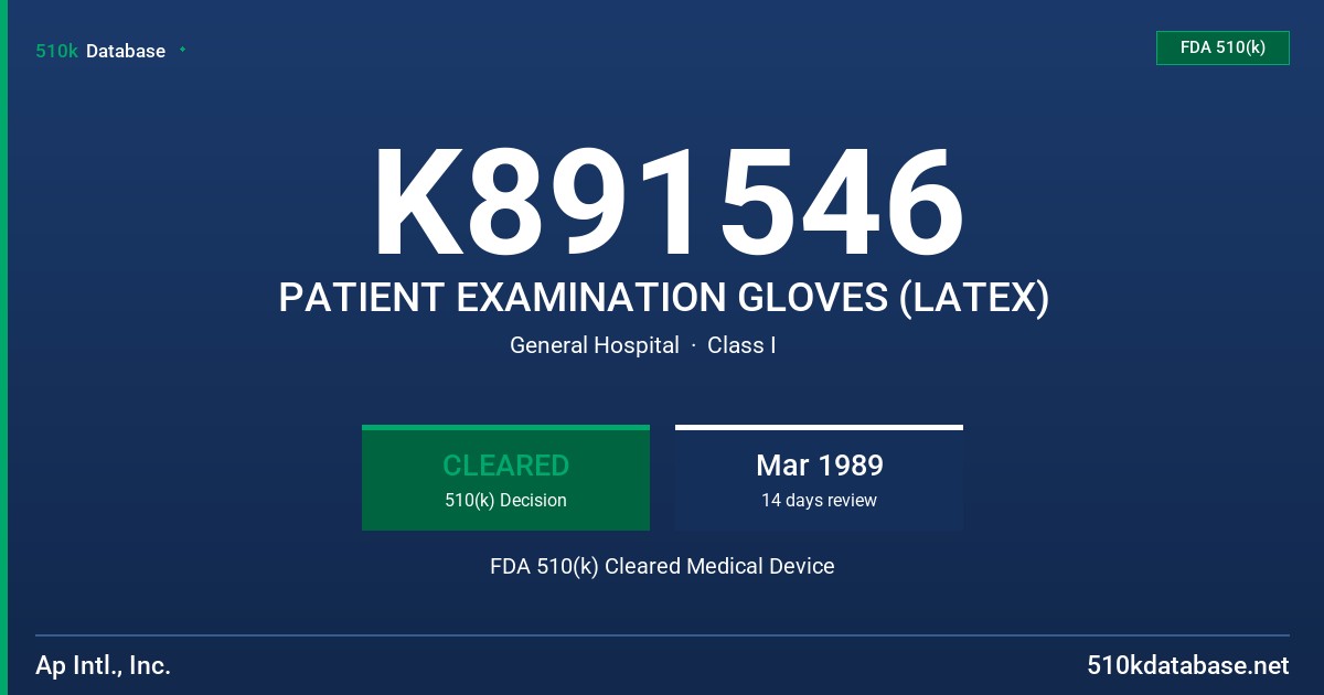 K891546 PATIENT EXAMINATION GLOVES (LATEX) FDA 510(k) Cleared Medical Device