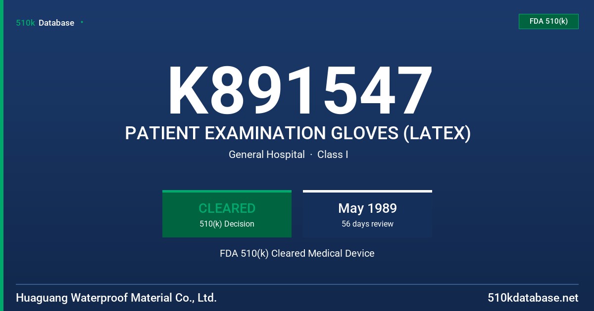 K891547 PATIENT EXAMINATION GLOVES (LATEX) FDA 510(k) Cleared Medical Device