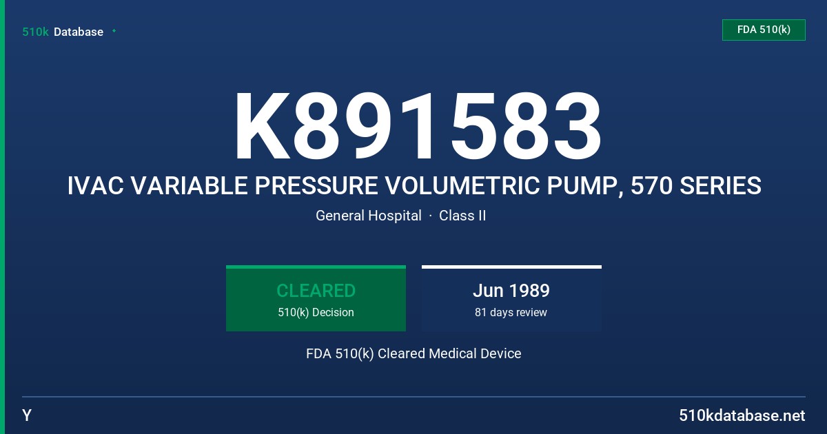 K891583 IVAC VARIABLE PRESSURE VOLUMETRIC PUMP, 570 SERIES FDA 510(k) Cleared Medical Device