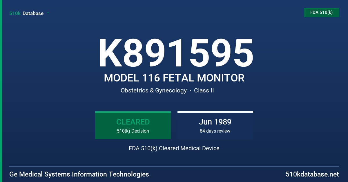 K891595 MODEL 116 FETAL MONITOR FDA 510(k) Cleared Medical Device
