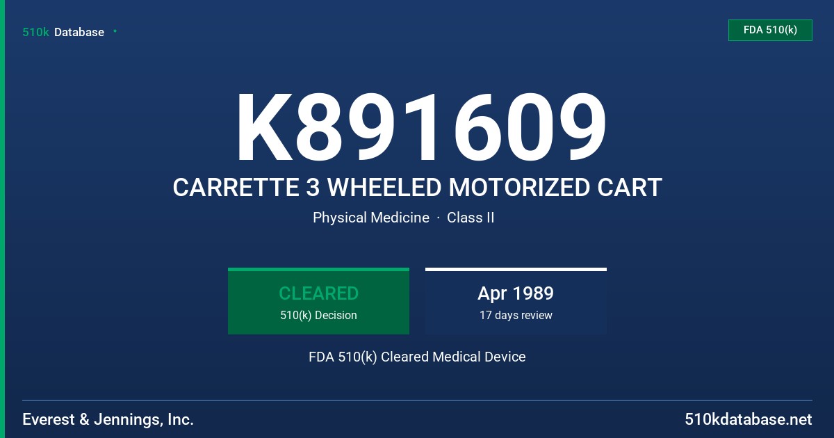 K891609 CARRETTE 3 WHEELED MOTORIZED CART FDA 510(k) Cleared Medical Device