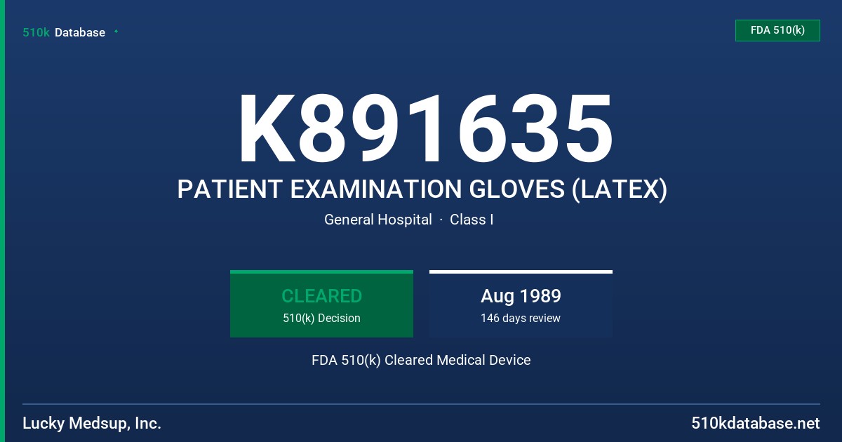 K891635 PATIENT EXAMINATION GLOVES (LATEX) FDA 510(k) Cleared Medical Device
