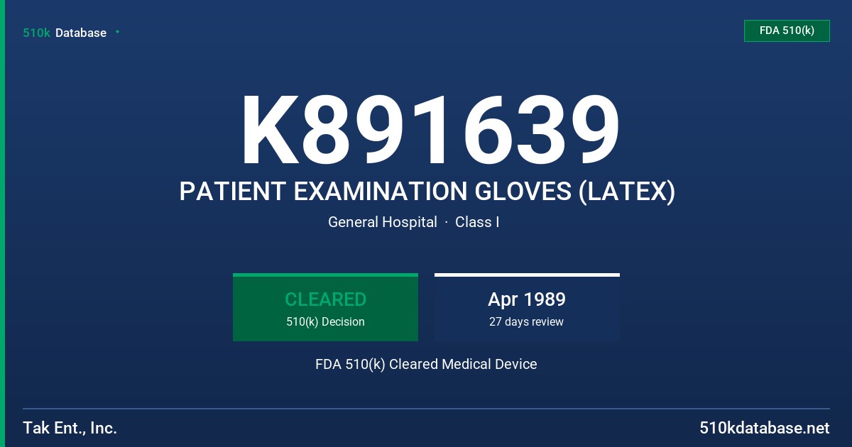 K891639 PATIENT EXAMINATION GLOVES (LATEX) FDA 510(k) Cleared Medical Device