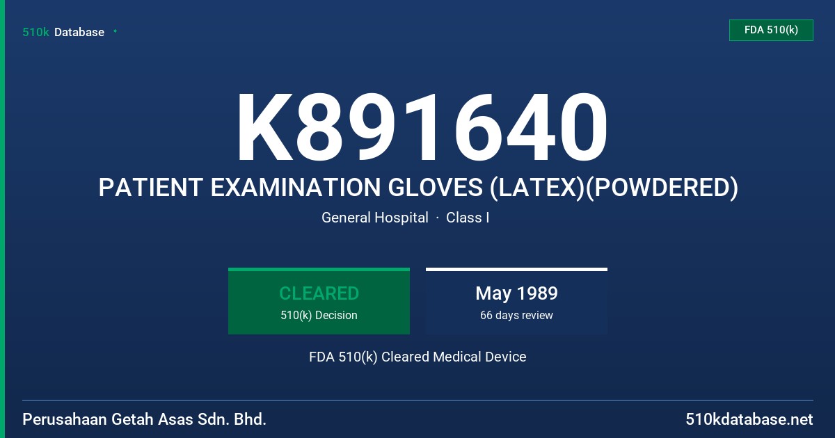 K891640 PATIENT EXAMINATION GLOVES (LATEX)(POWDERED) FDA 510(k) Cleared Medical Device