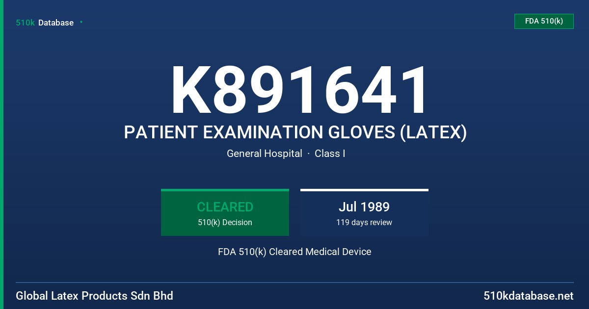 K891641 PATIENT EXAMINATION GLOVES (LATEX) FDA 510(k) Cleared Medical Device
