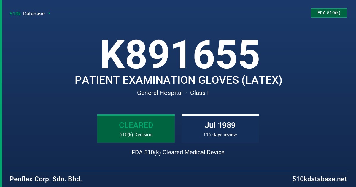 K891655 PATIENT EXAMINATION GLOVES (LATEX) FDA 510(k) Cleared Medical Device