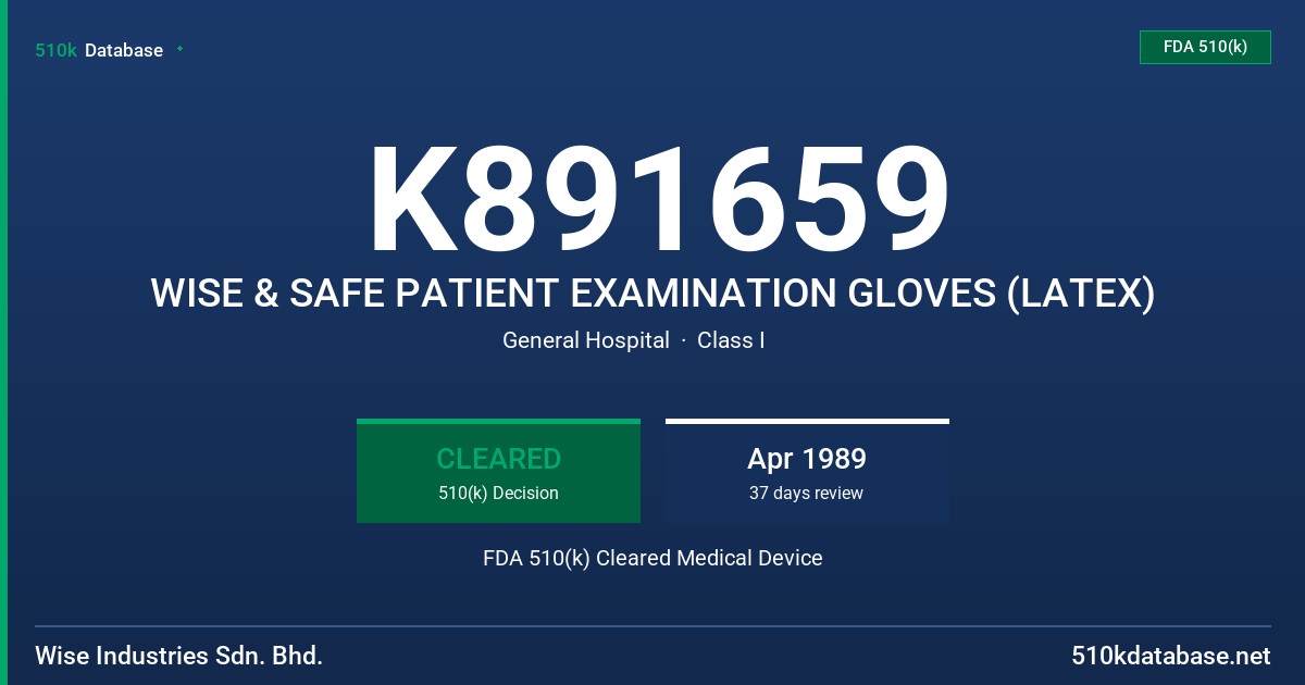 K891659 WISE & SAFE PATIENT EXAMINATION GLOVES (LATEX) FDA 510(k) Cleared Medical Device