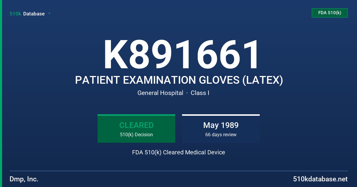 K891661 PATIENT EXAMINATION GLOVES (LATEX) FDA 510(k) Cleared Medical Device