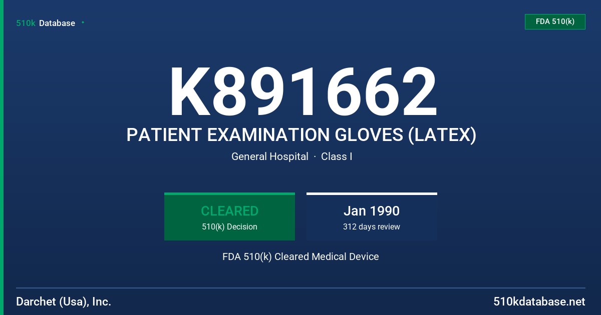 K891662 PATIENT EXAMINATION GLOVES (LATEX) FDA 510(k) Cleared Medical Device